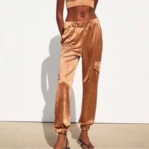 Zara satin lightweight bronze‎ cargo pants